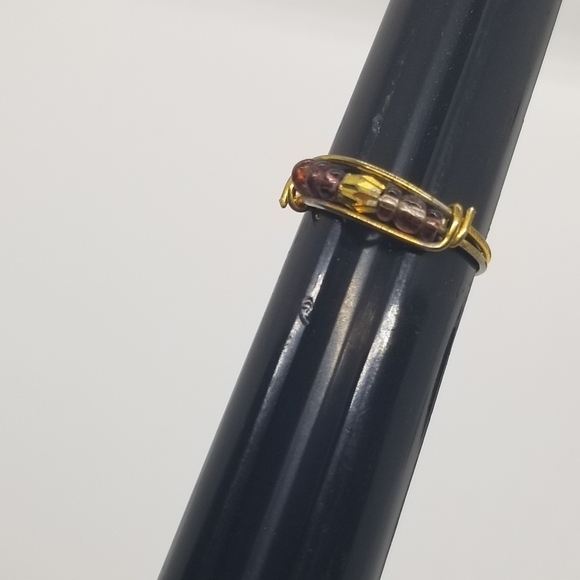 handmade wire wrapped beaded ring purple and yellow size 5.5 - Picture 3 of 4